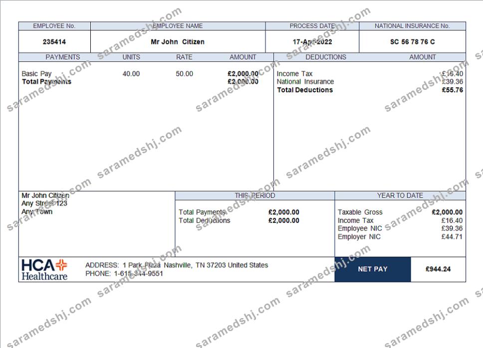 USA healthcare company employee sheet